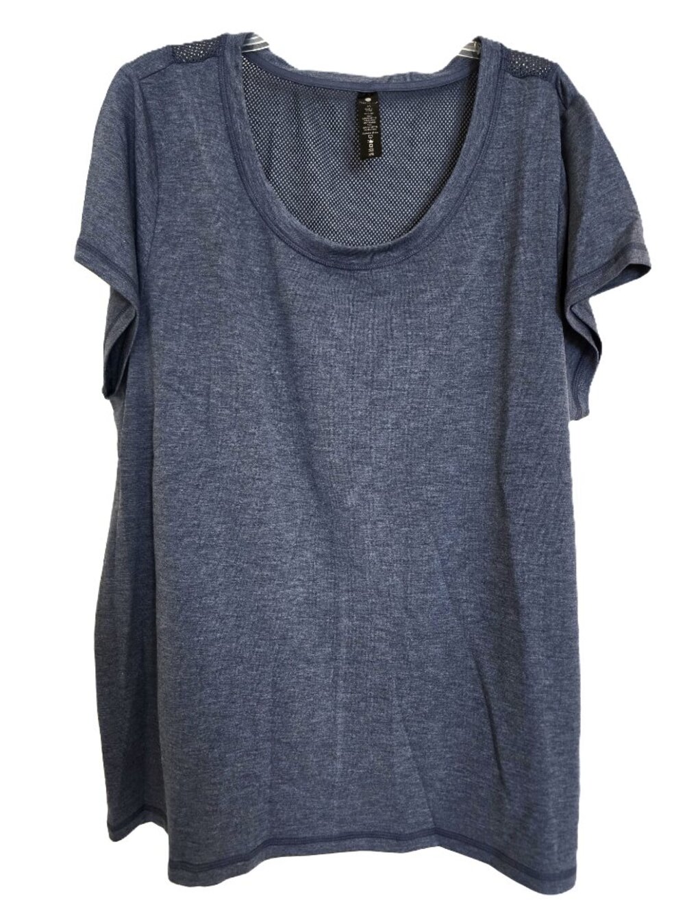 NWT Yogalicious Heathered Sailor Blue Mesh V-Back Short Sleeve Top 2X